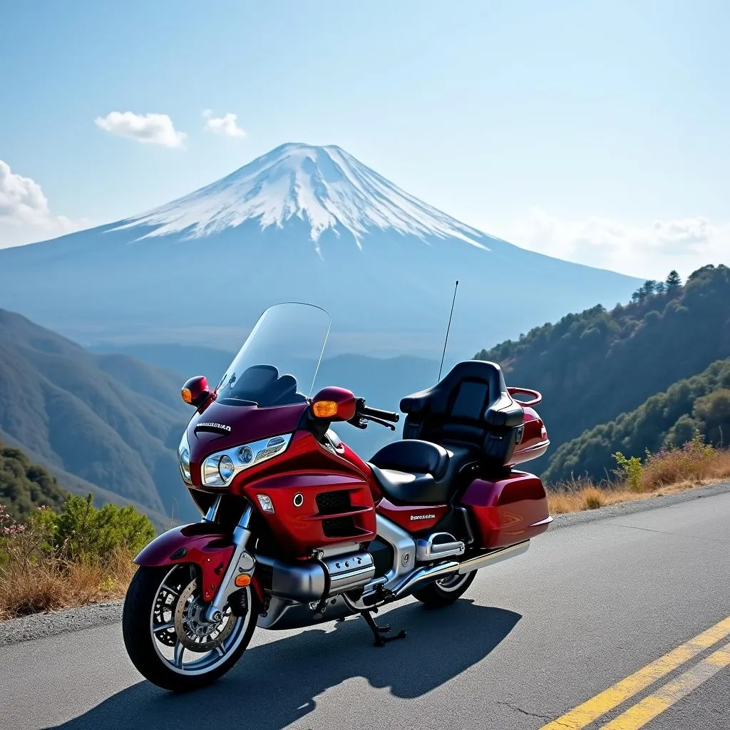 Goldwing motorcycle tour with Mount Fuji in the background