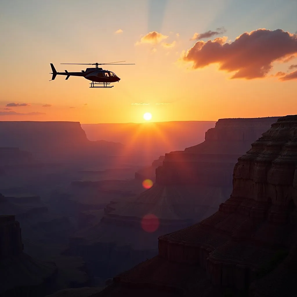 Helicopter tour during sunset over the Grand Canyon