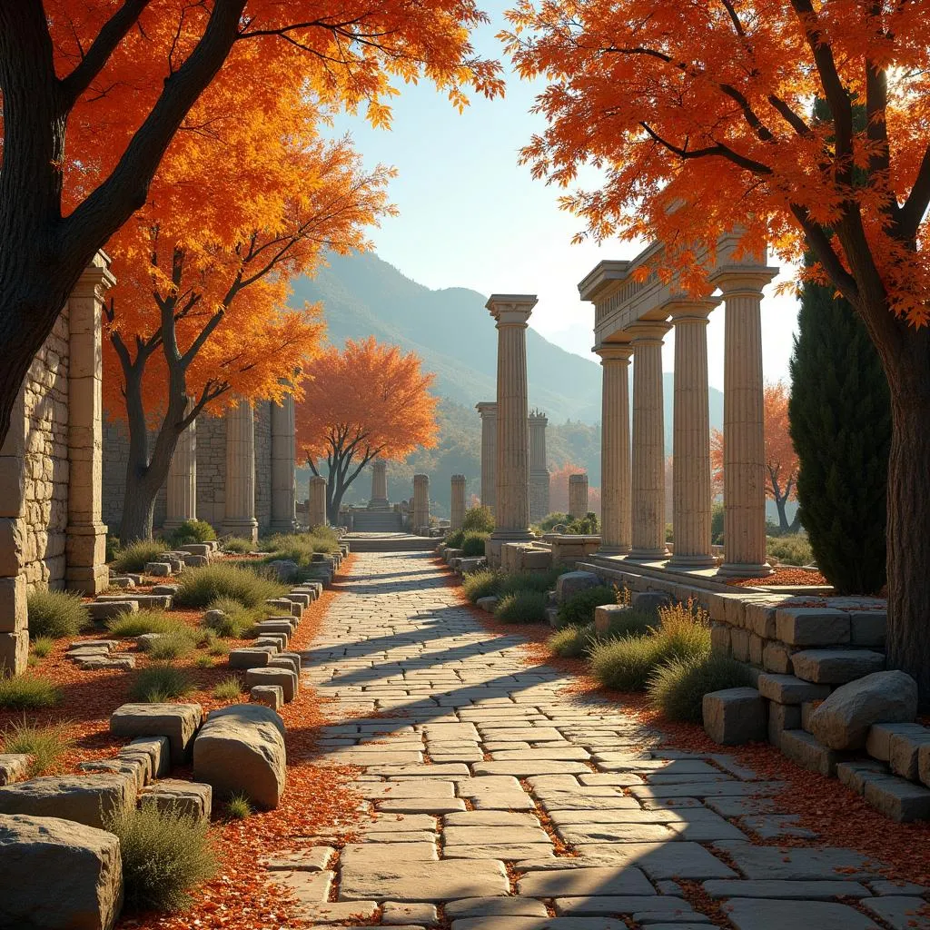 Golden leaves adorn ancient ruins in Greece