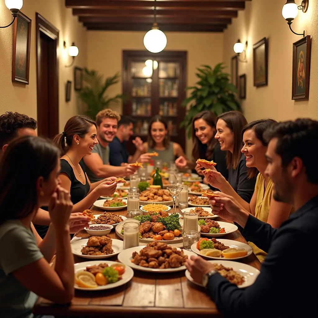 Enjoying traditional Greek food in a cozy taverna