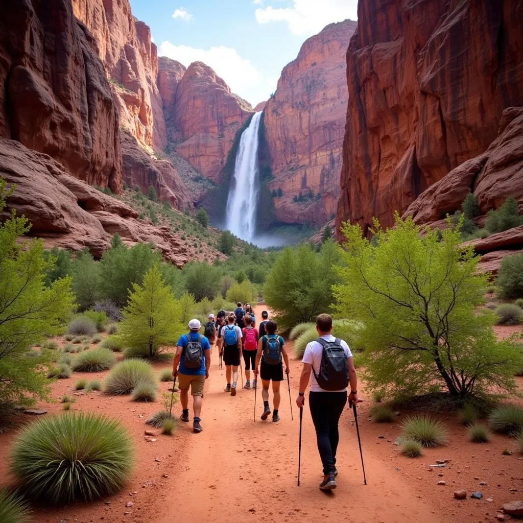 Group of hikers descending into Havasu Canyon