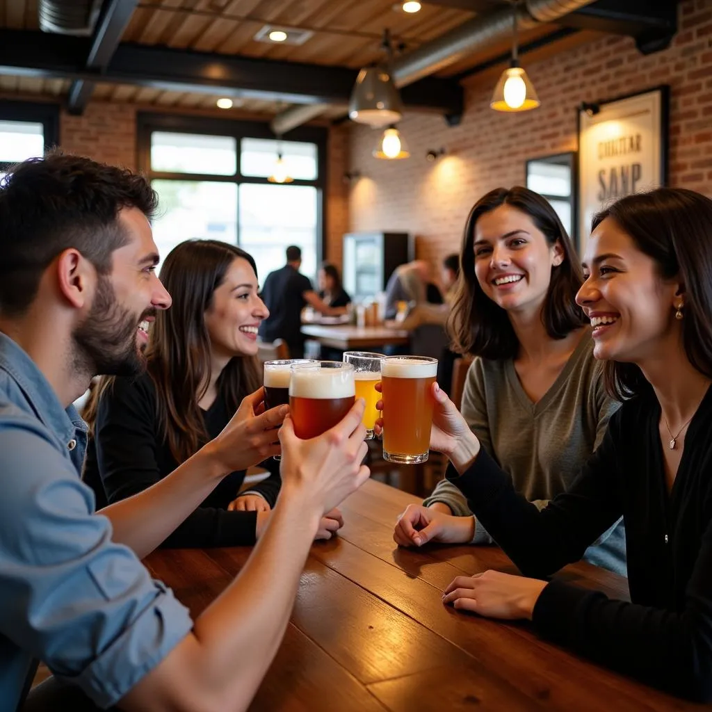 Group of friends enjoying a craft beer tour in Japan