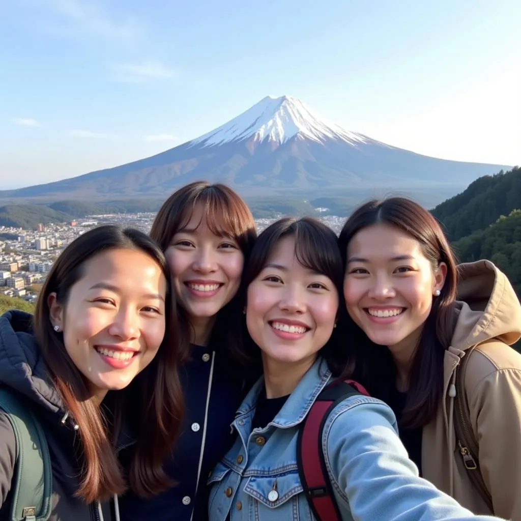 Tourists taking a selfie with their guide