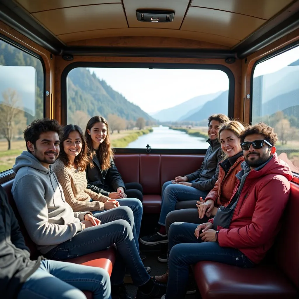 Tourists enjoying a scenic drive through Kashmir in a tour cab