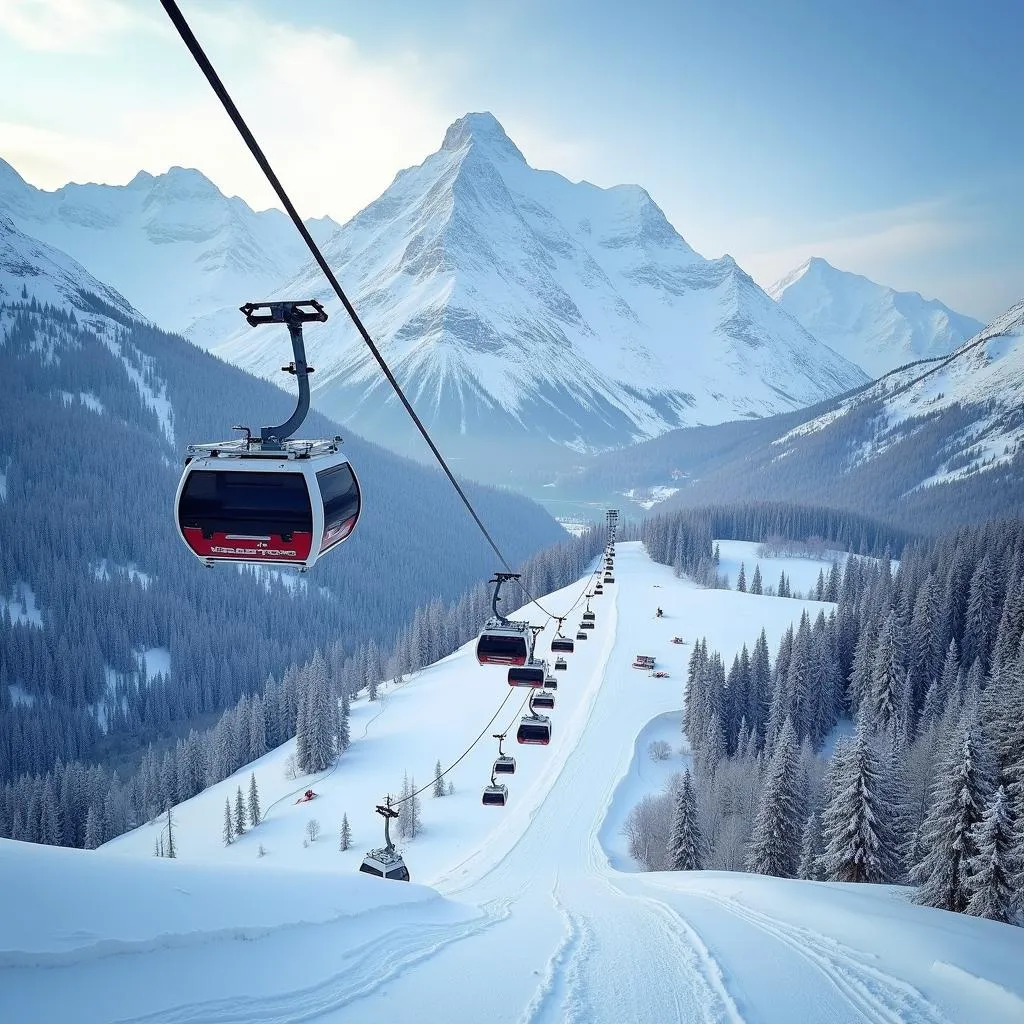 Gulmarg Gondola cable car ascending over snow-covered slopes