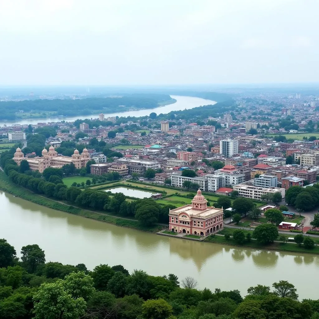 Guwahati cityscape overlooking Brahmaputra River