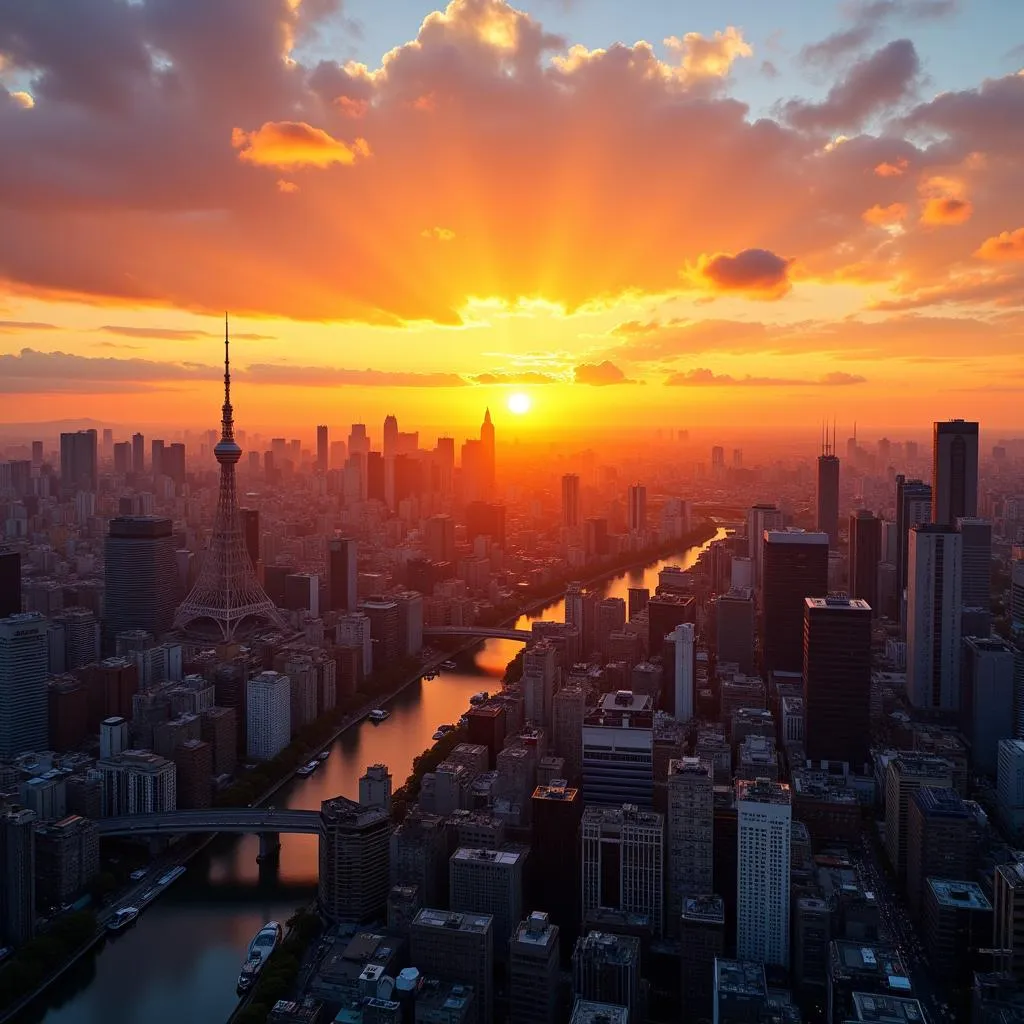 Helicopter Tour over Tokyo Skyline at Sunset