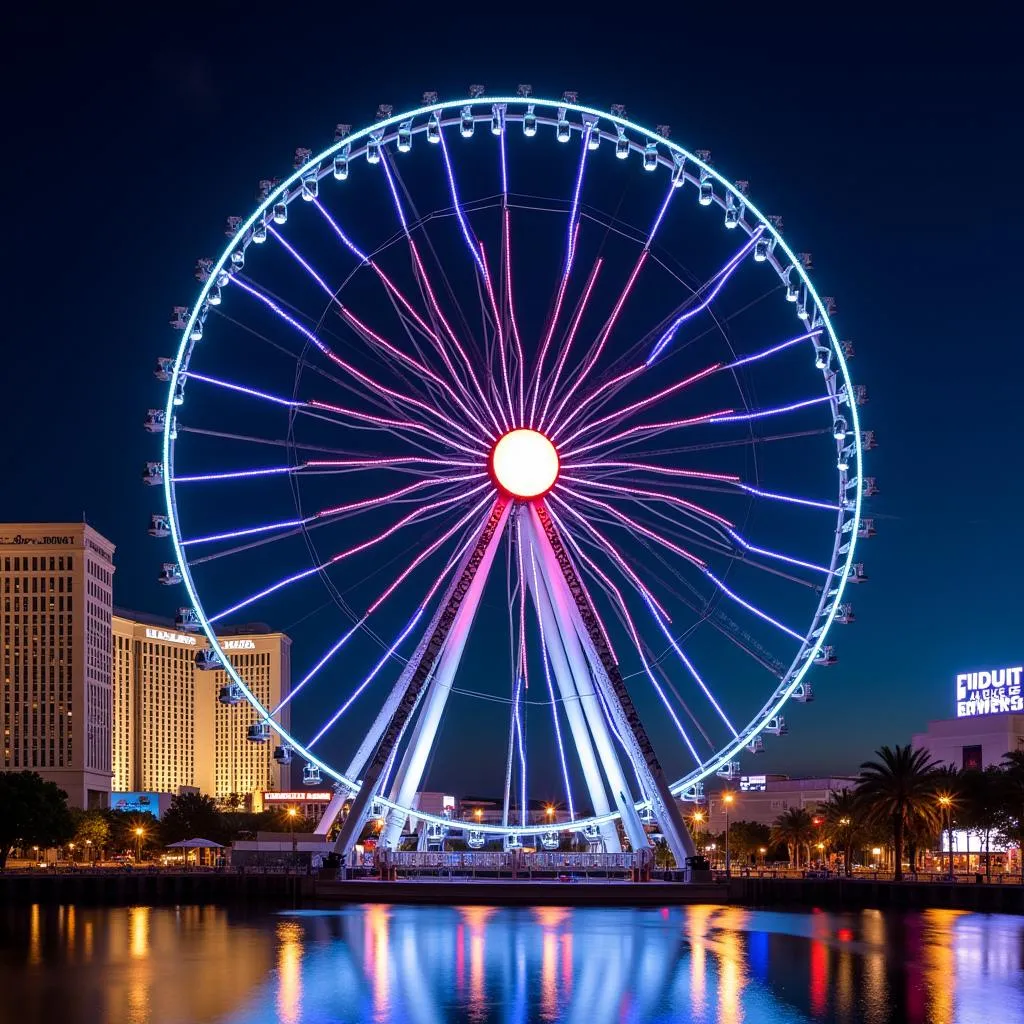 High Roller Observation Wheel illuminating the night sky in Las Vegas