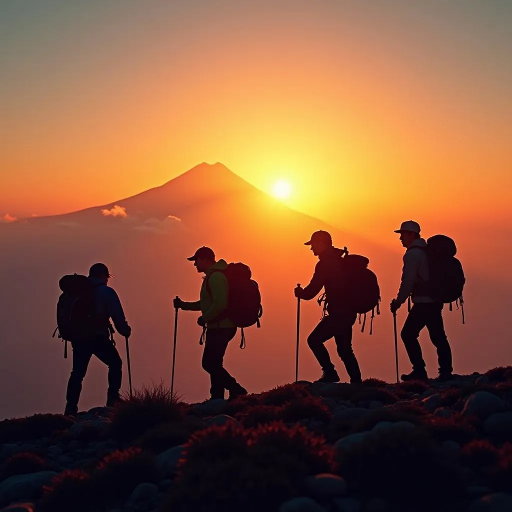 Hiking Mount Fuji at sunrise