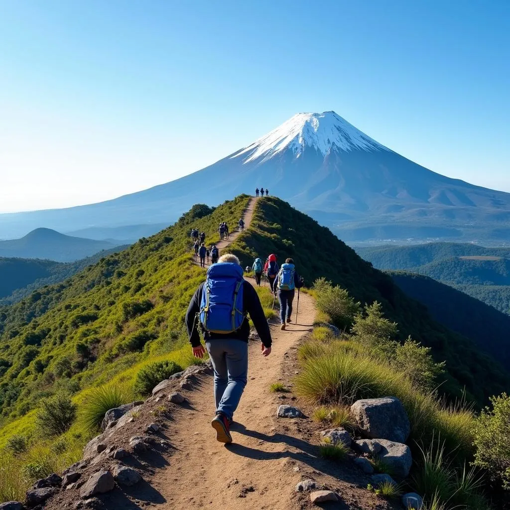 Hikers on Mount Fuji Trail