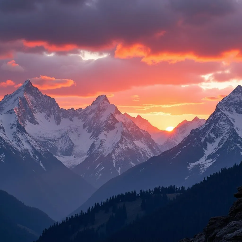 Spectacular sunrise over the Himalayas