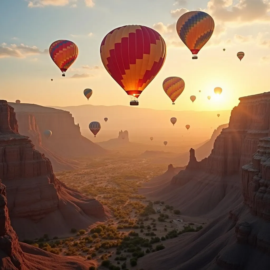 Hot air balloons over the Valley of the Kings at sunrise