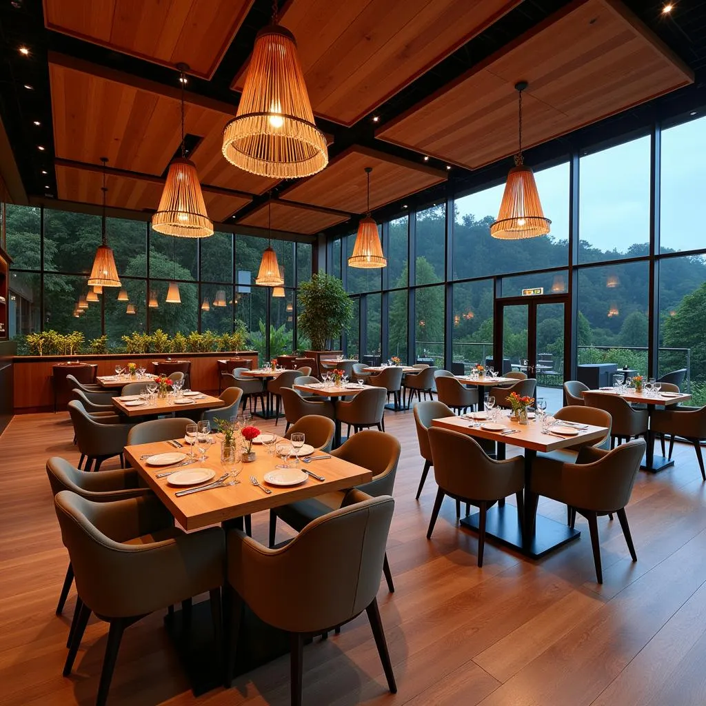 Modern hotel interior in Lonavala with group dining setup