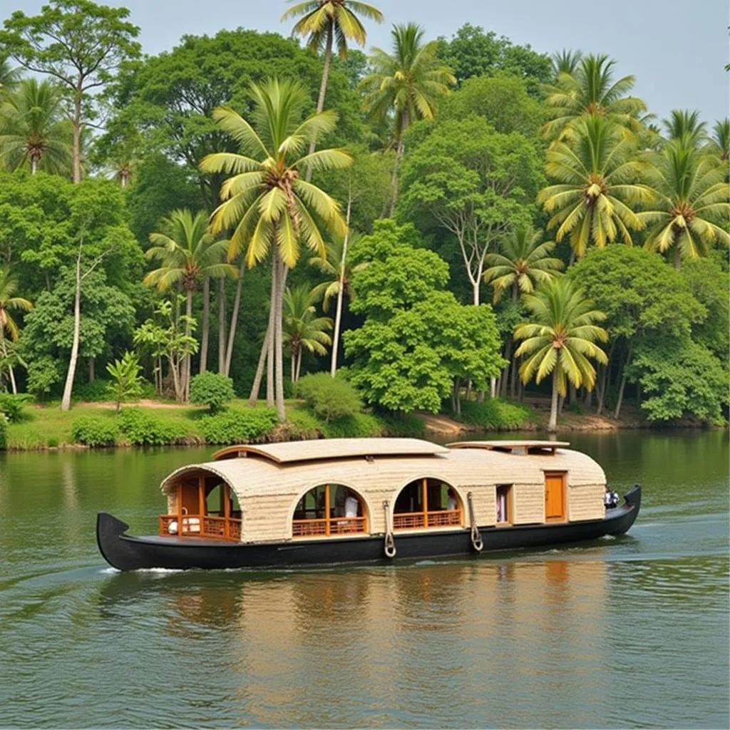 Traditional Kerala houseboat cruising through the serene backwaters