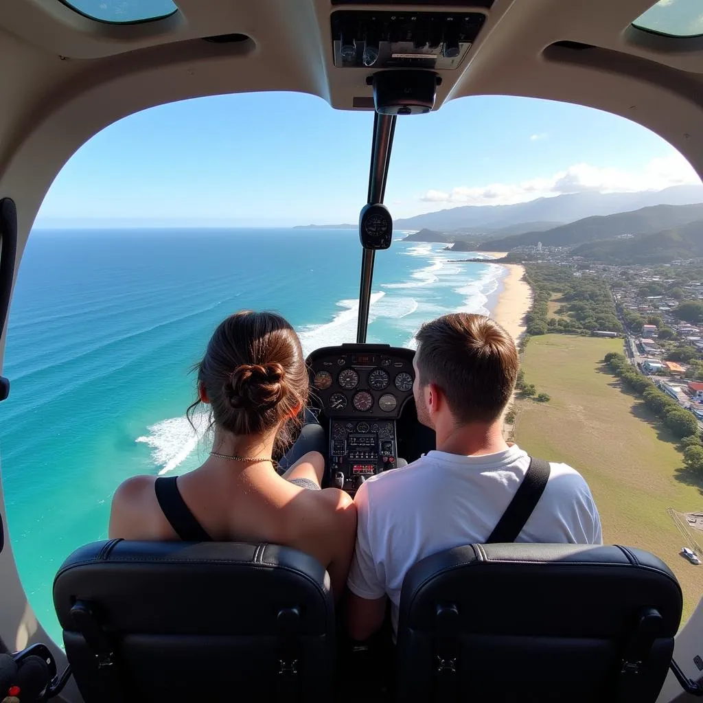 Helicopter tour over Illawarra with a couple enjoying the view