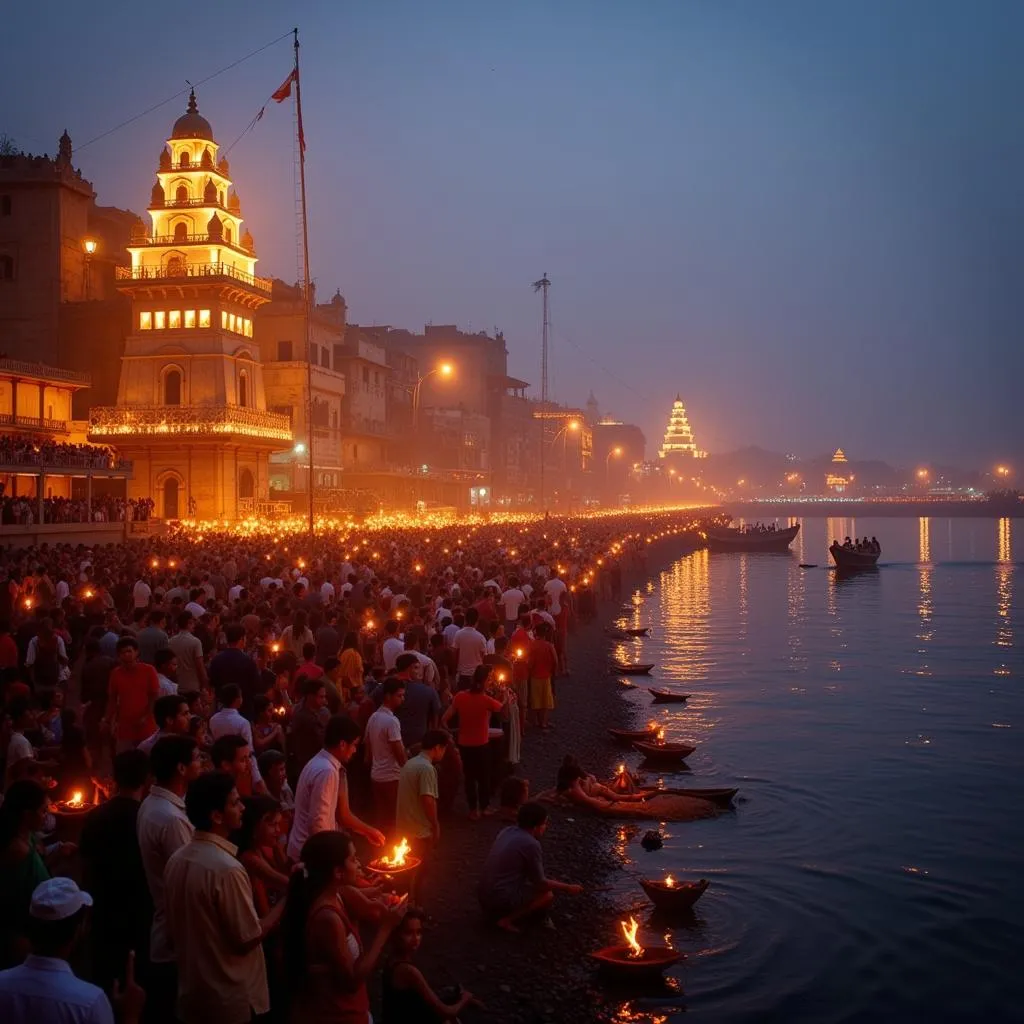 Witnessing the spiritual Ganga Aarti ceremony in Varanasi.