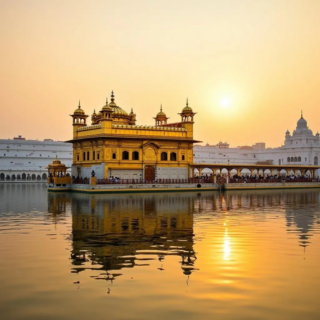 Golden Temple in Amritsar, India at sunset