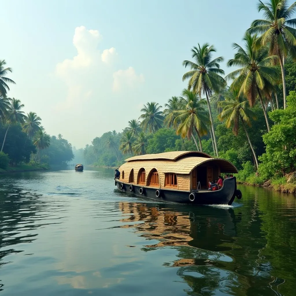 Traditional houseboat on Kerala backwaters in India