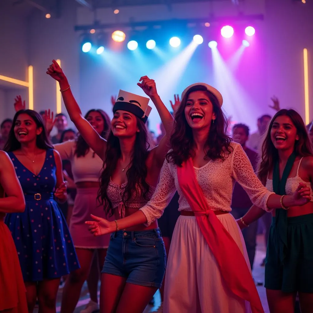 Excited Indian youth dancing at a Marshmello concert