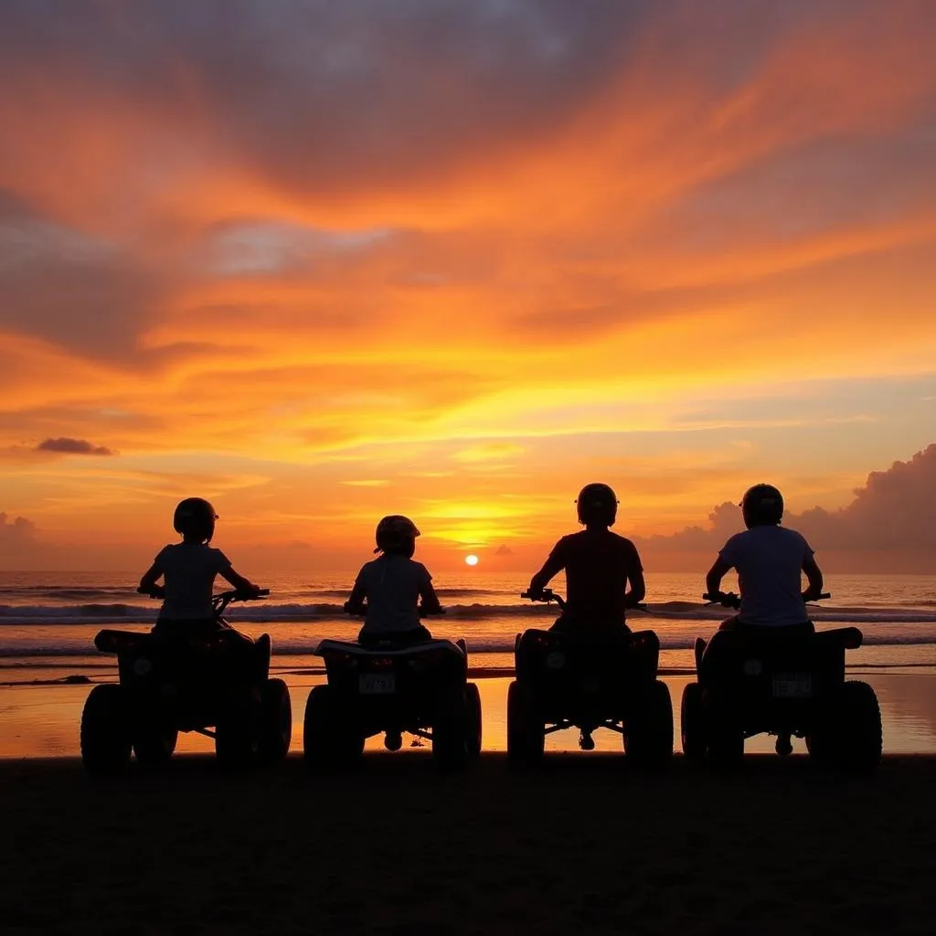 ATV riders enjoying a picturesque sunset on Jaco Beach