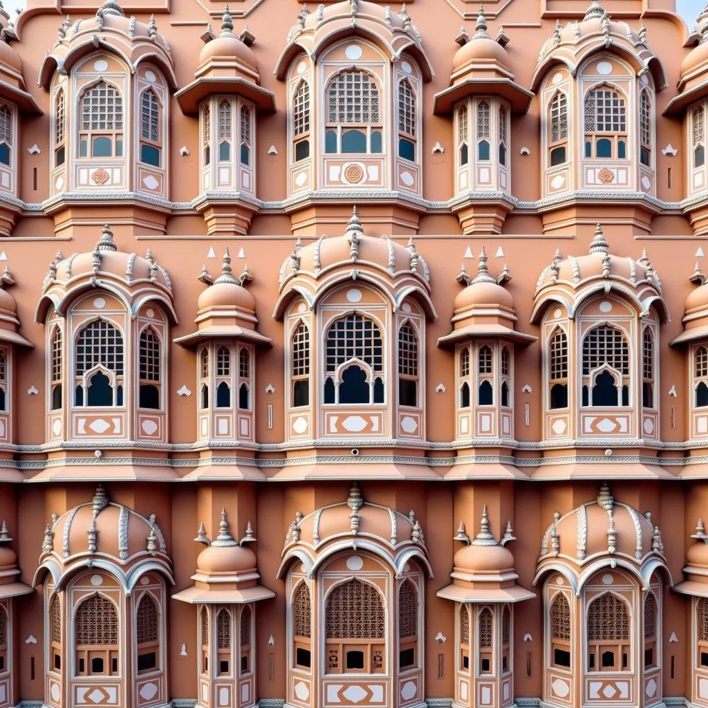 The intricate honeycomb facade of Hawa Mahal in Jaipur, India