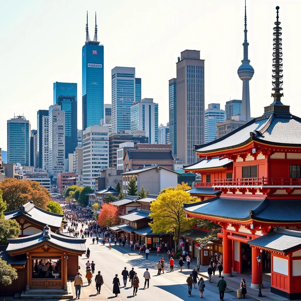 Modern and Traditional Cityscape of Tokyo, Kyoto, and Osaka