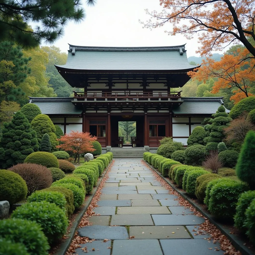 Serene Japanese Garden with Traditional Temple