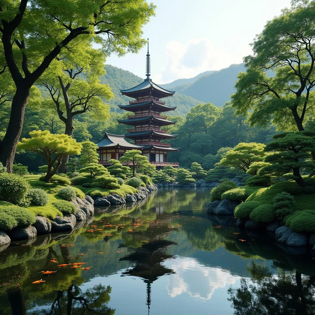 Peaceful Japanese Garden at a Traditional Temple