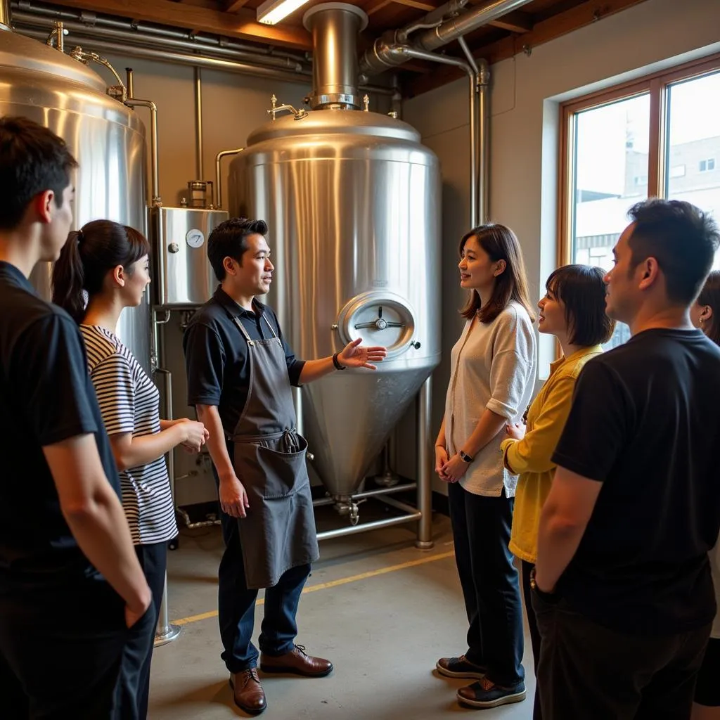 Japanese brewer explaining the craft beer making process