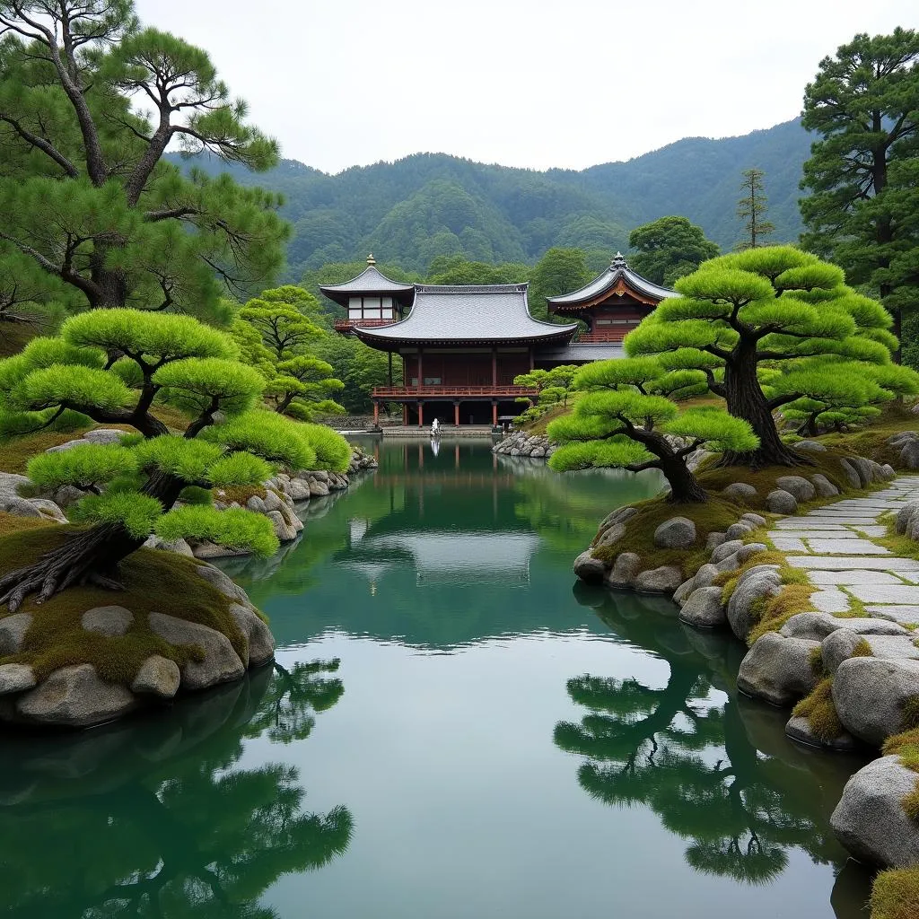 Tranquil Japanese Garden in Kyoto with Pagoda