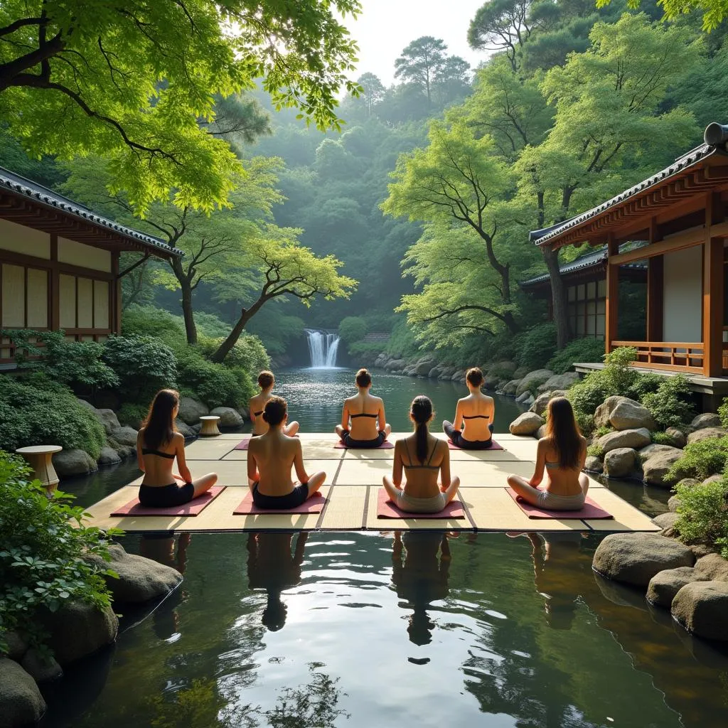 Peaceful meditation session in a traditional Japanese Garden