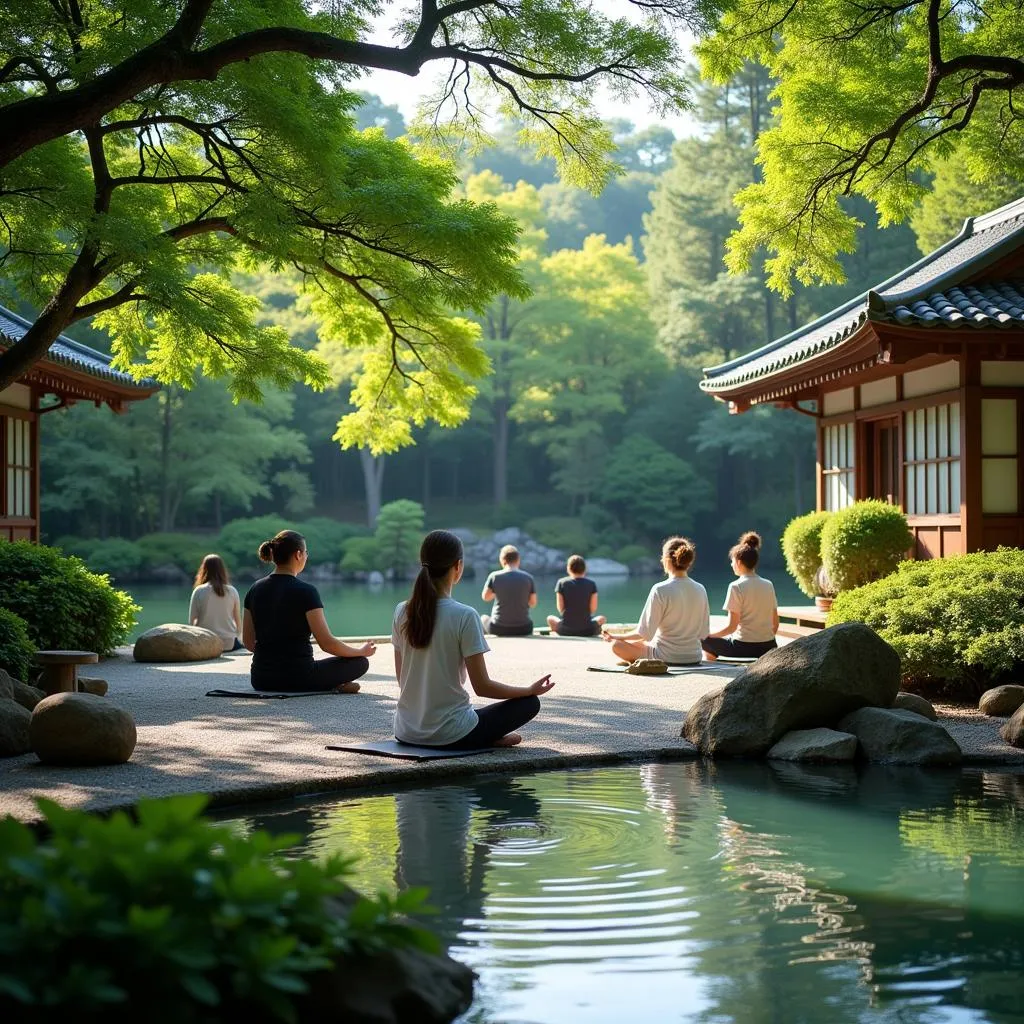 Peaceful Meditation in Japanese Garden