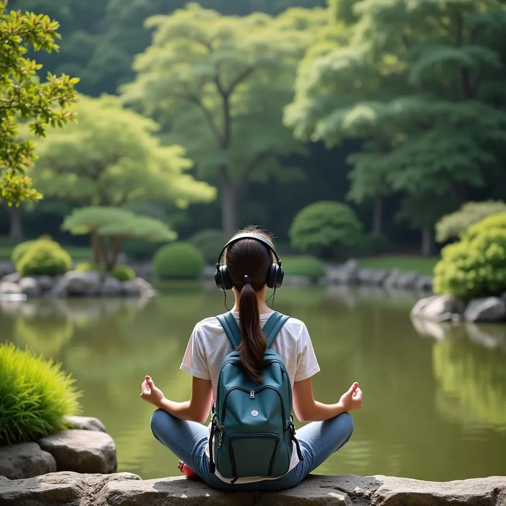 Meditating in a Japanese Garden with Beats Headphones