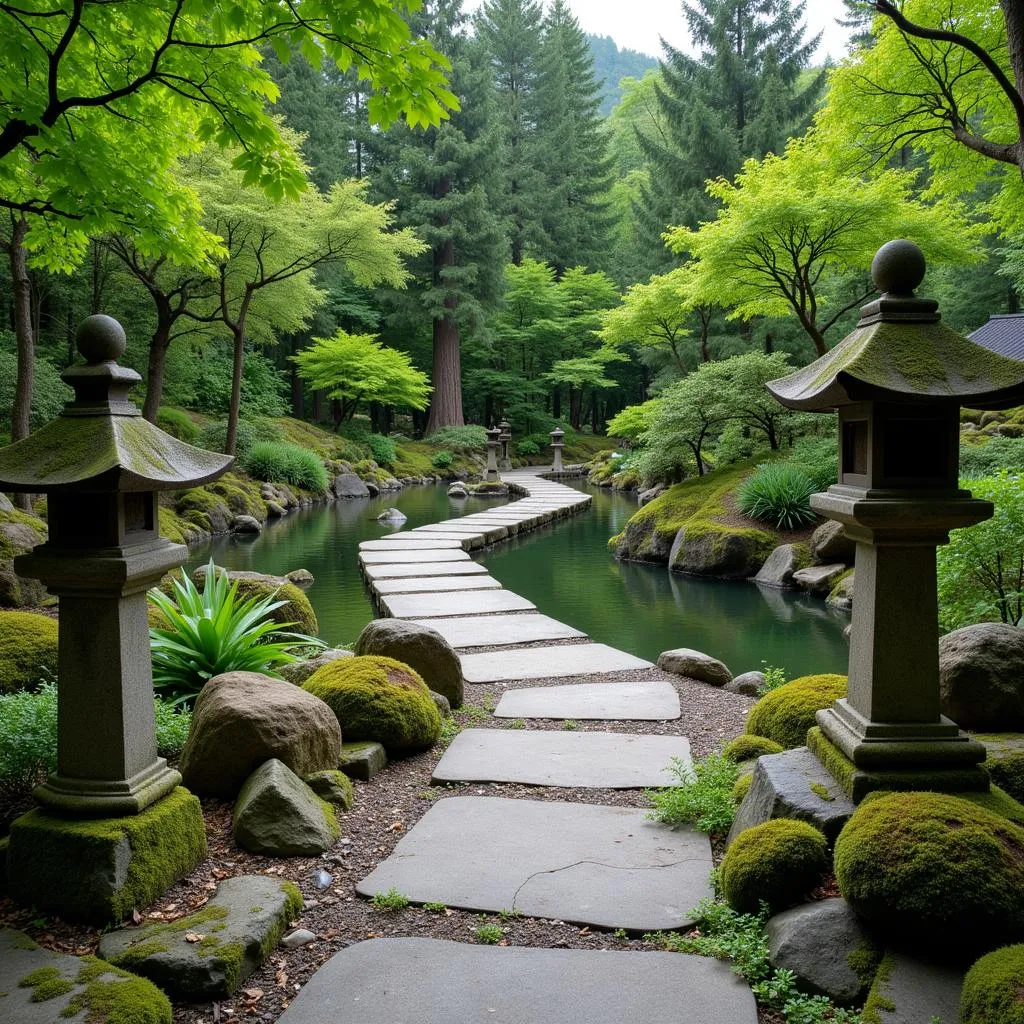 Tranquil path in a Japanese garden