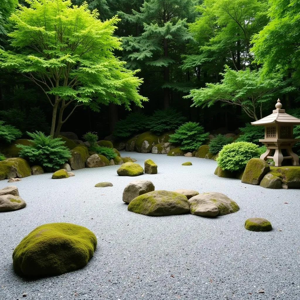 Traditional Japanese Garden with a Zen Rock Garden