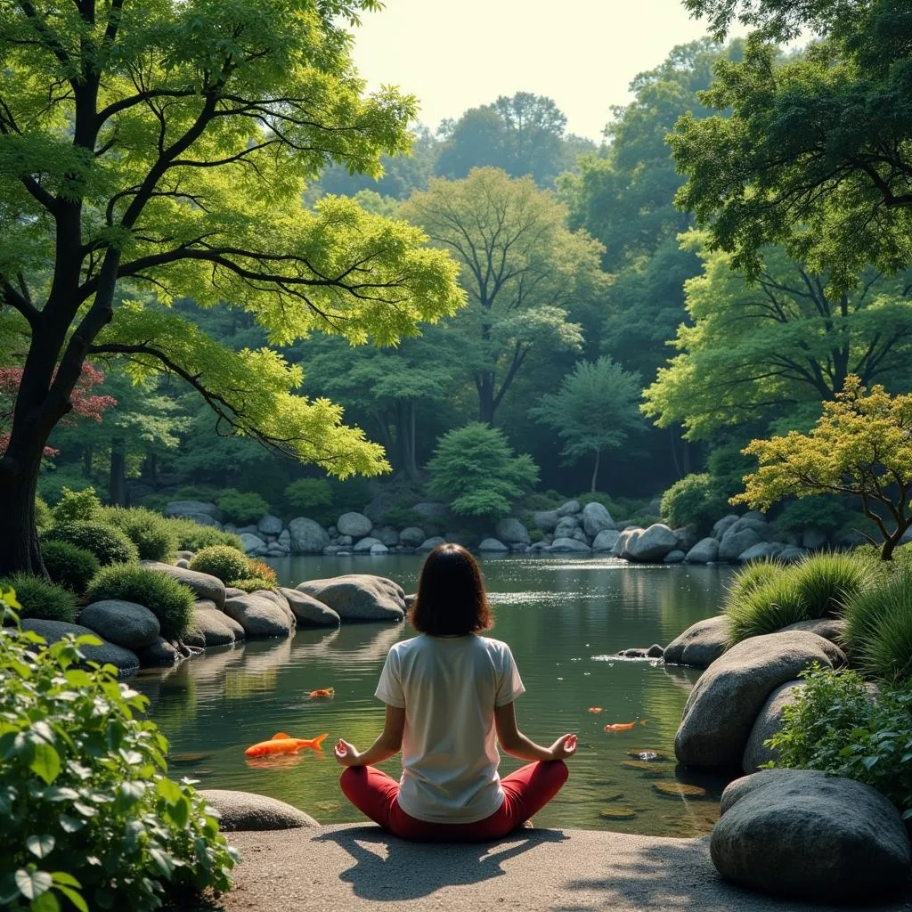 Meditating in a Peaceful Japanese Garden