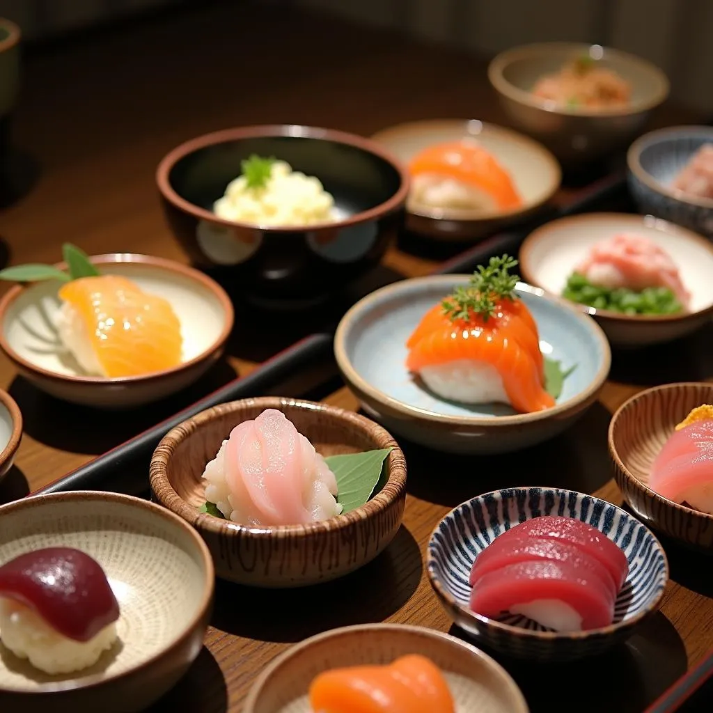 Exquisite multi-course Kaiseki dinner with delicate presentation