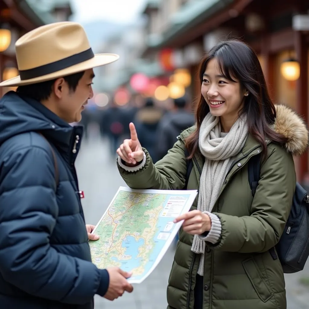 Local Japanese Person Assisting a Tourist with Directions