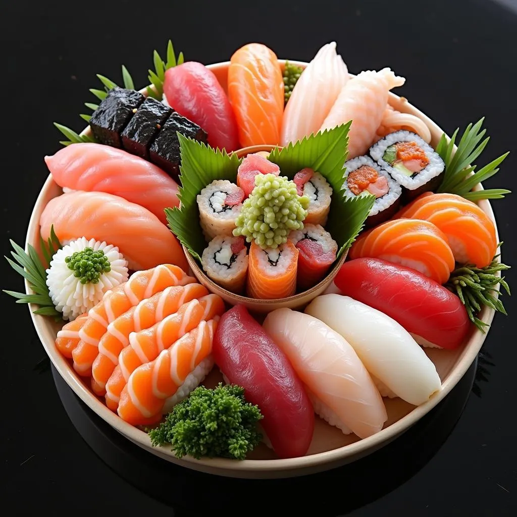 Assortment of Fresh Sushi on a Platter 