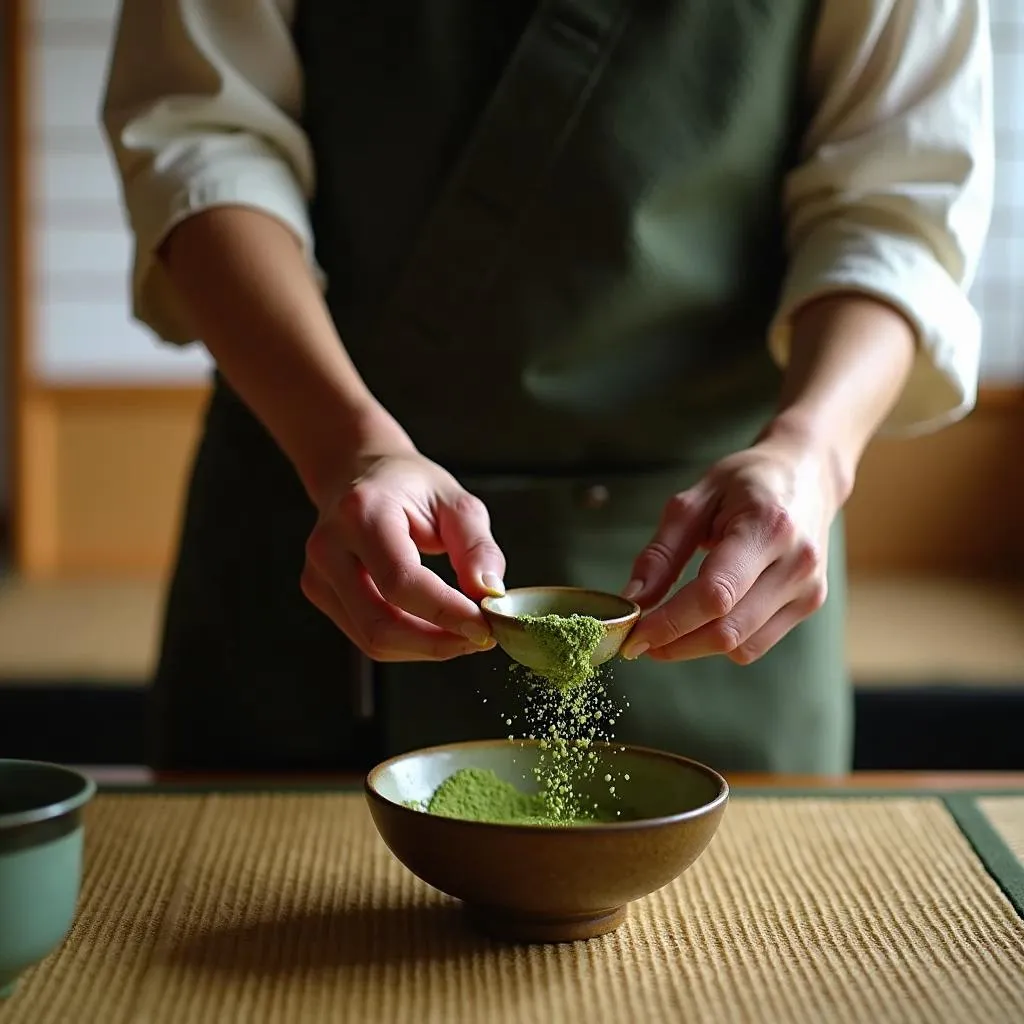 Traditional Japanese tea ceremony in a serene setting