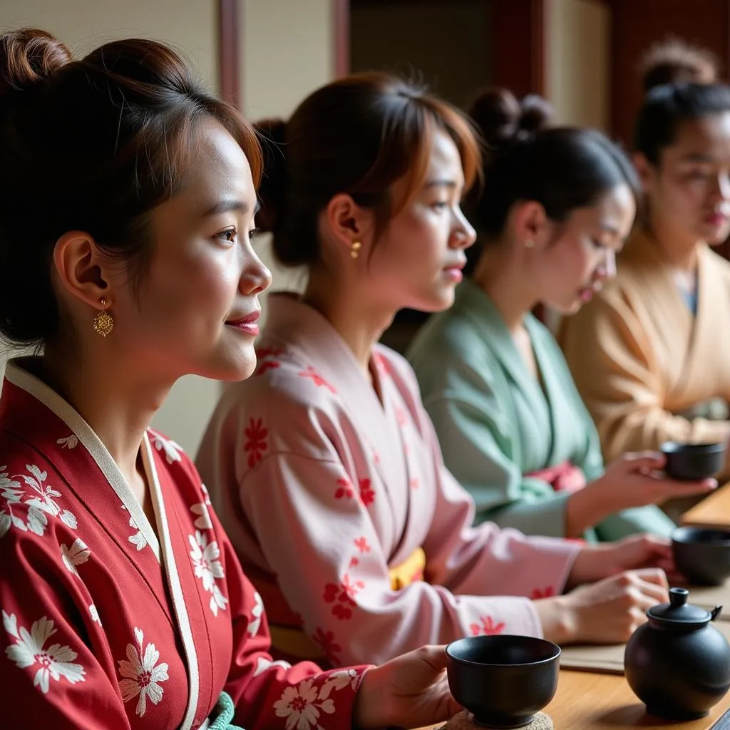 Tourists Experiencing a Japanese Tea Ceremony