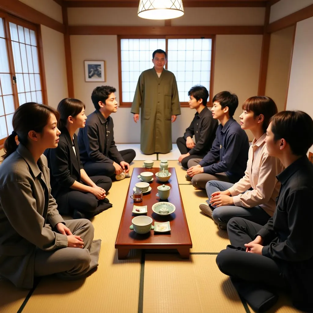 Tourists Participating in a Japanese Tea Ceremony