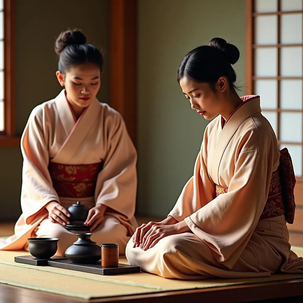 Traditional Japanese Tea Ceremony in Kimono