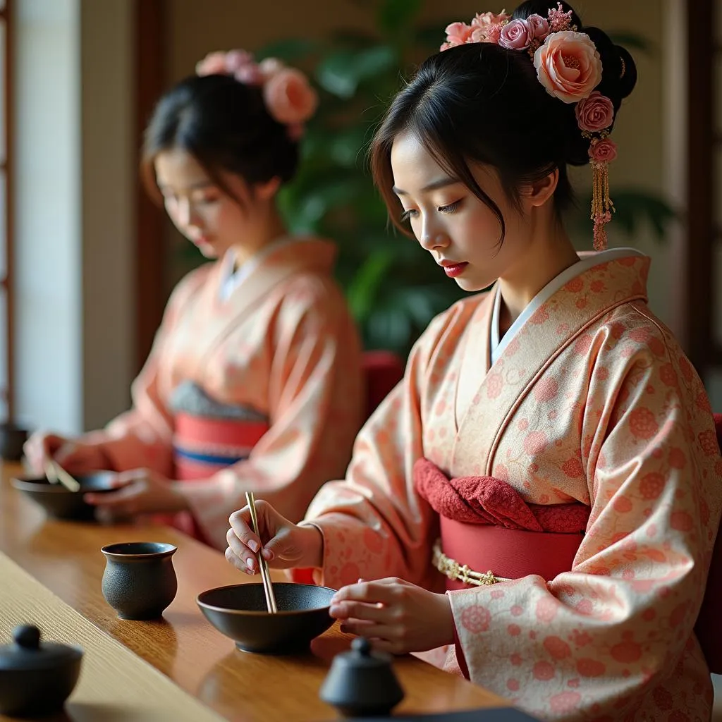 Traditional Japanese Tea Ceremony in Kimono