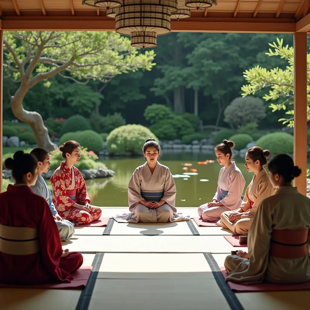 Traditional Japanese Tea Ceremony in a Garden