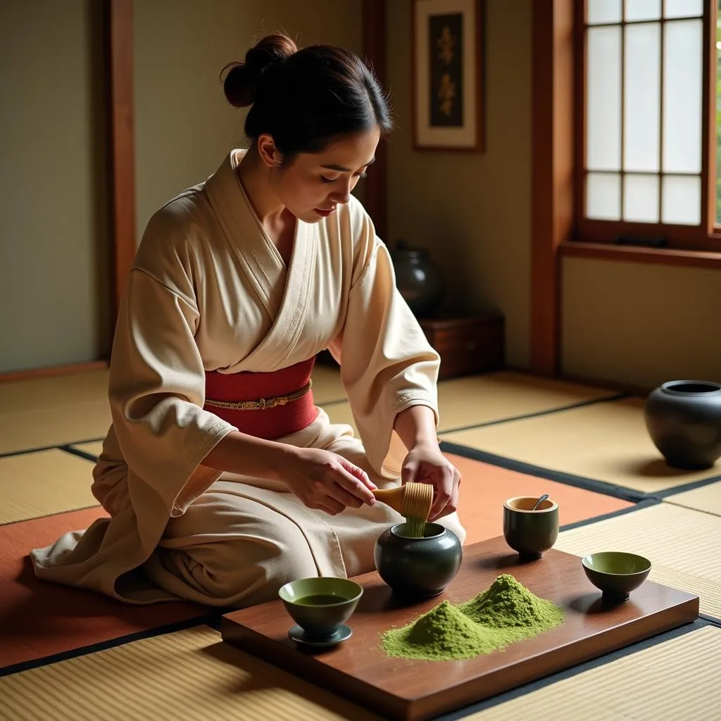 Japanese Tea Ceremony in Traditional Kimono