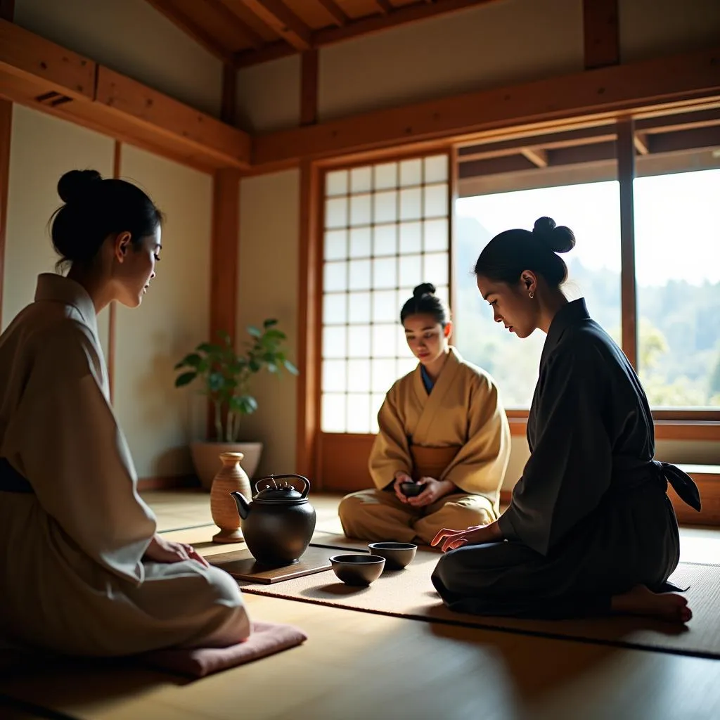 Japanese tea ceremony in a washitsu room