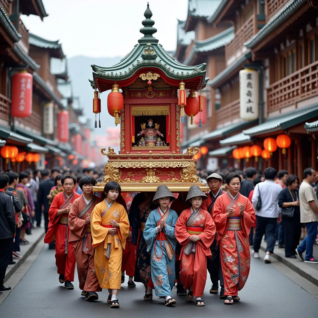 Vibrant Japanese Temple Festival