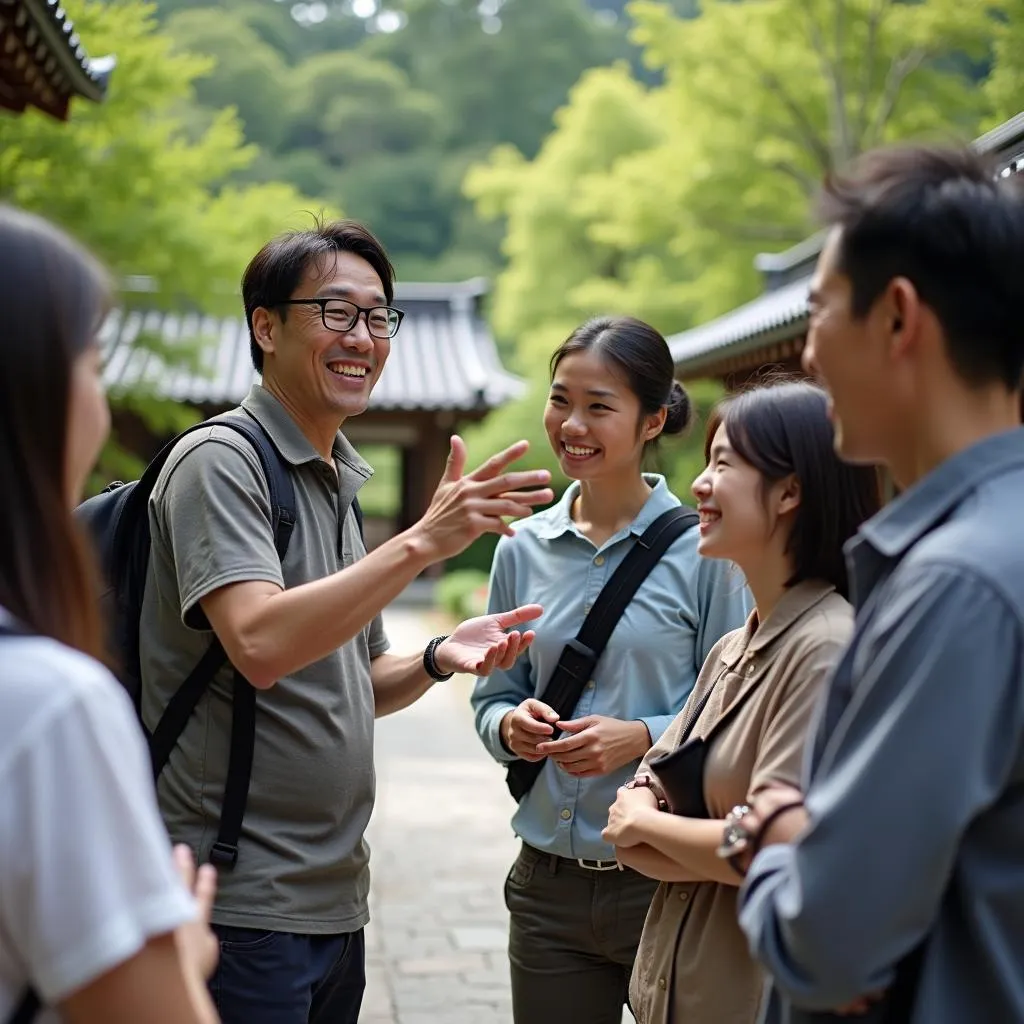 Japanese Tour Guide Sharing Cultural Insights 