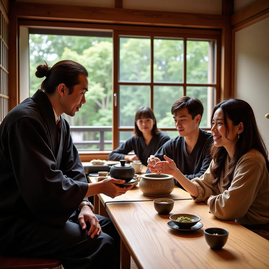 Tour guide explaining Japanese culture